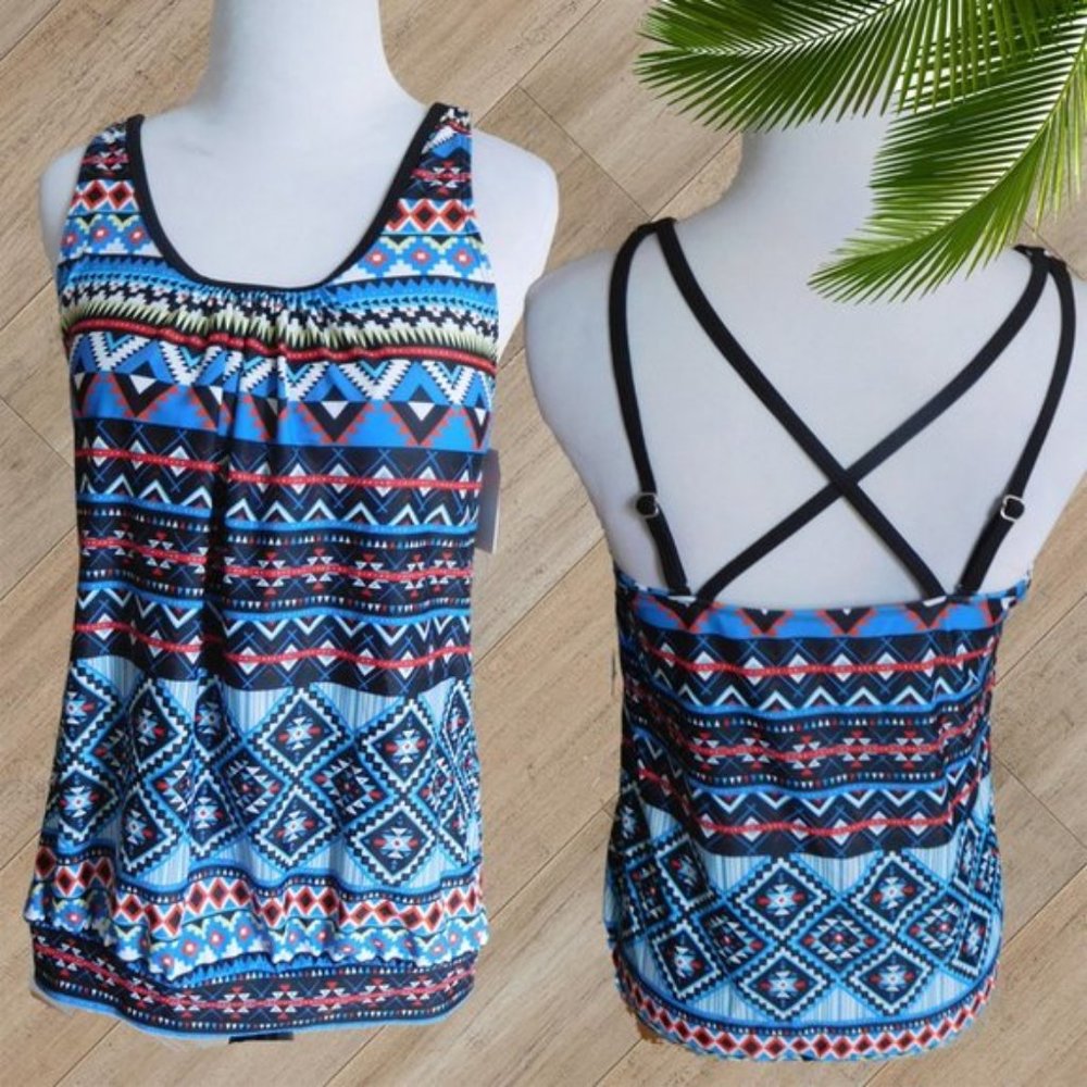 YONIQUE BLUE PRINT TANKINI TWO PIECE SWIMSUIT